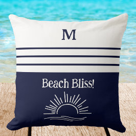 Cojín Decorativo Monogram Navy Blue Nautical Stripes Beach House