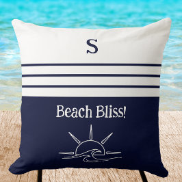 Cojín Decorativo Monogram Navy Blue Stripes Nautical Beach House