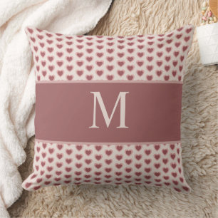 Cojín Decorativo Monogram Retro Hearts Pink Burgundy
