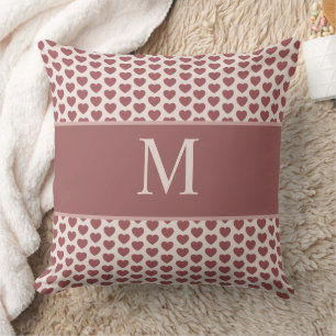 Cojín Decorativo Monogram Retro Hearts Pink Burgundy