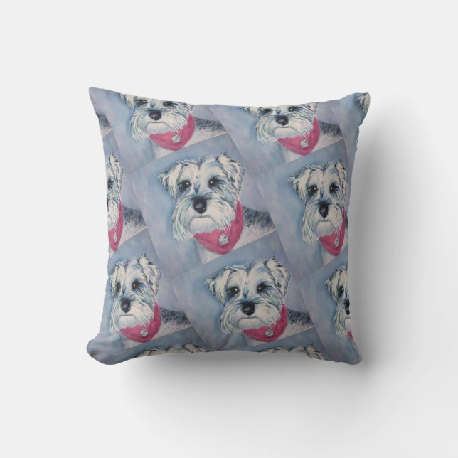 COJÍN DECORATIVO MONOGRAM SILVER GRIS SWEET SCHNAUZER (Anverso)