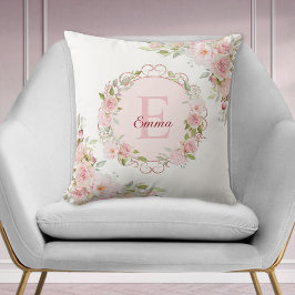 Cojín Decorativo Monogram Watercolor Blush Pink Rose Flowers Floral