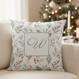 Cojín Decorativo Monogram Winter Foliage Holiday Pillow