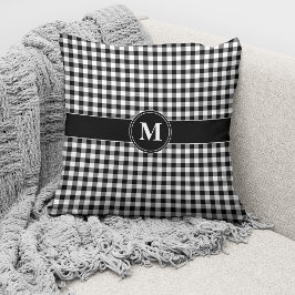 Cojín Decorativo Monograma a cuadros en blanco y negro