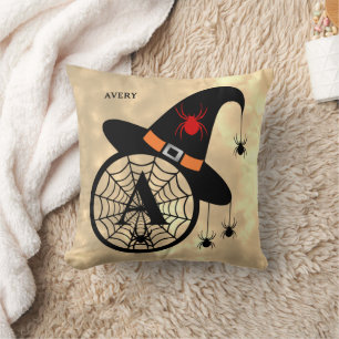 Cojín Decorativo Monograma A Halloween Sky Witch Spider Name