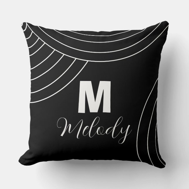 Cojín Decorativo monograma abstracto moderno en blanco y negro inic (Anverso)