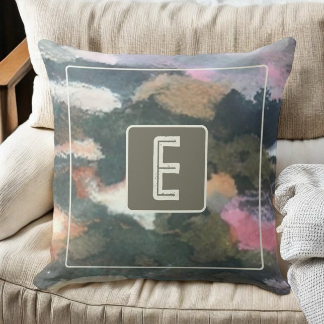 Cojín Decorativo Monograma acuarela abstracta camo beige marrón gri (Subido por el creador)