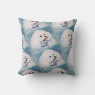 COJÍN DECORATIVO MONOGRAMA ACUARELA BICHÓN FRISÉ BLANCO