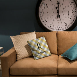 Cojín Decorativo Monograma acuarela ginebra amarillo patrón gris