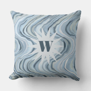 Cojín Decorativo Monograma acuarela marea azul acuático