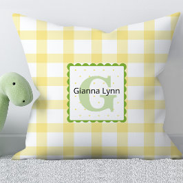 Cojín Decorativo Monograma amarillo y verde Gingham Baby