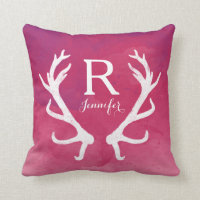 Monograma Antlers Rústico Color de agua rosa brill