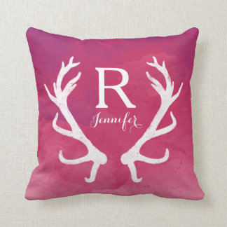 Cojín Decorativo Monograma Antlers Rústico Color de agua rosa brill