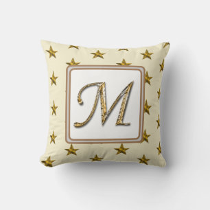Cojín Decorativo Monograma Apellido Oro Estrellas Platas Iniciales