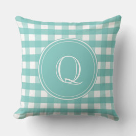 Cojín Decorativo Monograma Aqua Green y White Gingham