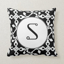Cojín Decorativo Monograma Art Deco Moderno Negro Y Blanco