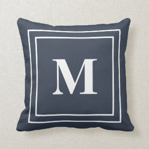 Cojín decorativo monograma azul de la Marina moder