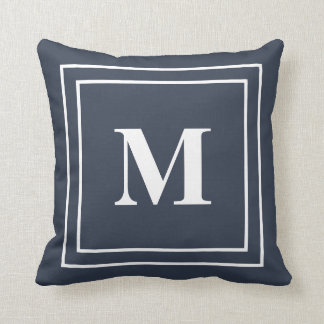 Cojín decorativo monograma azul de la Marina moder