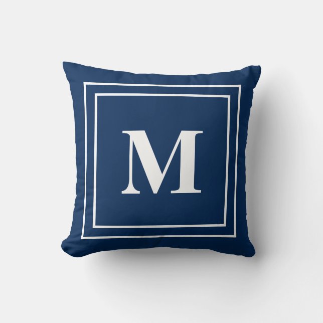 Cojín Decorativo Monograma azul de la marina moderna (Anverso)