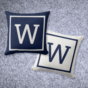 Cojín Decorativo Monograma Azul Marino Simple Moderno