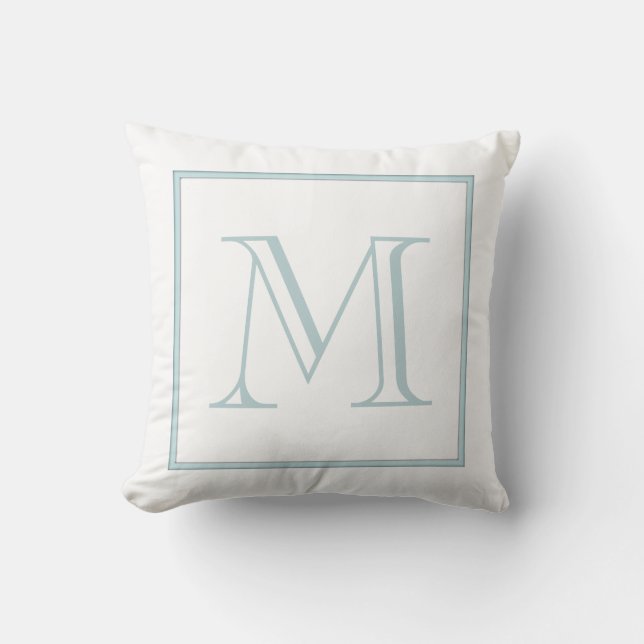 Cojín Decorativo Monograma azul para bebé blanco (Anverso)