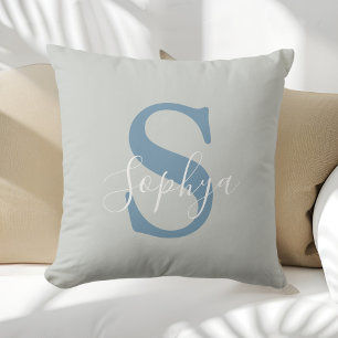 Cojín Decorativo Monograma Azul Sencillo Personalizado