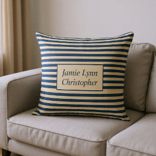 Cojín Decorativo Monograma Azul/Vainilla Rayas