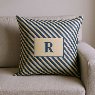 Cojín Decorativo Monograma Azul/Vanilla Rayas