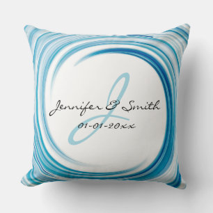 Cojín Decorativo Monograma Azul zafiro Swirl Resumen Arte