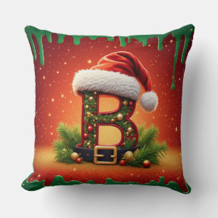 Cojín Decorativo Monograma B con encanto navideño 🎅