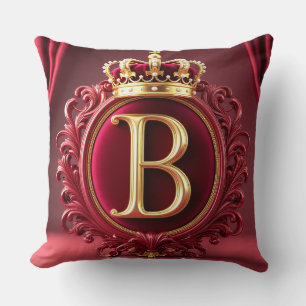 Cojín Decorativo Monograma B Grande en Terciopelo Rojo