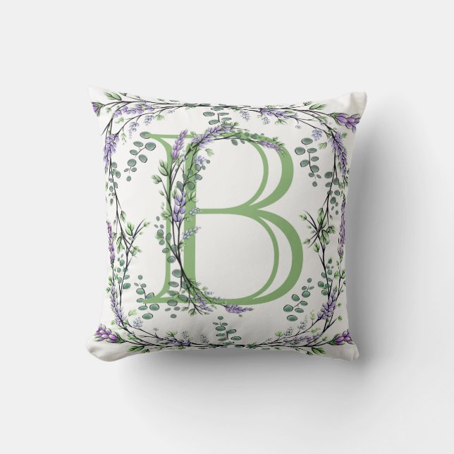 Cojín Decorativo Monograma B Lavender Eucalipto (Anverso)