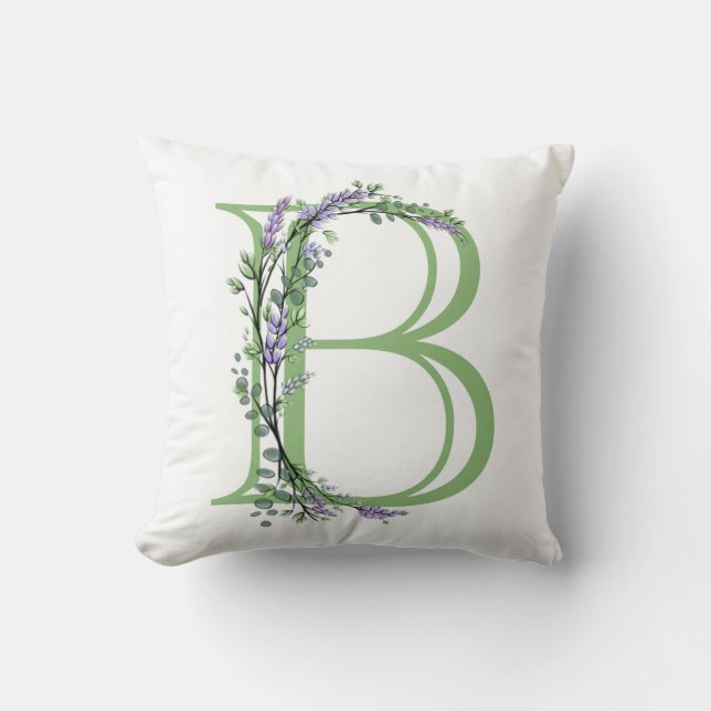 Cojín Decorativo Monograma B Lavender Eucalipto (Anverso)