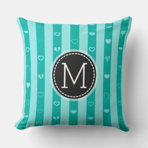 Cojín Decorativo Monograma Bandas turquesas Patrón Corazón moderno