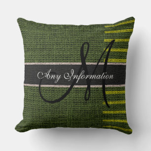 Cojín Decorativo Monograma Bandas verdes Burlap Jute rústico