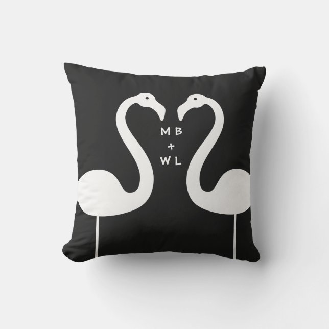 Cojín Decorativo Monograma Besado Flamingos Negro Pillow al aire li (Anverso)