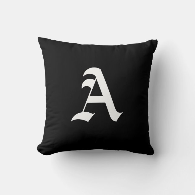 Cojín Decorativo Monograma blanco A sobre negro (Anverso)