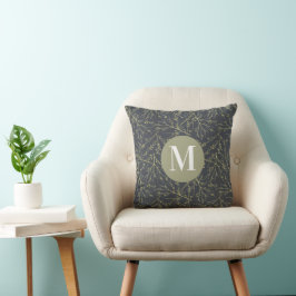 Cojín Decorativo Monograma blanco de otoño amarillo negro dorado mo