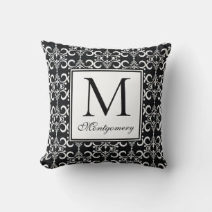 Cojín Decorativo Monograma blanco negro Damask
