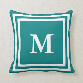 Cojín Decorativo Monograma blanco Personalizado sobre Verde azulado