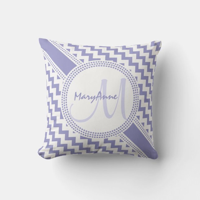 Cojín Decorativo Monograma blanco púrpura ultra elegante de Chevron (Anverso)