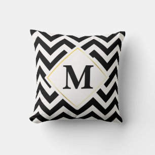 Cojín Decorativo Monograma blanco y negro de los galones