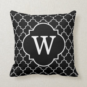 Cojín Decorativo Monograma blanco y negro de Quatrefoil