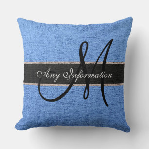 Cojín Decorativo Monograma Blue Burlap Rustic Jute
