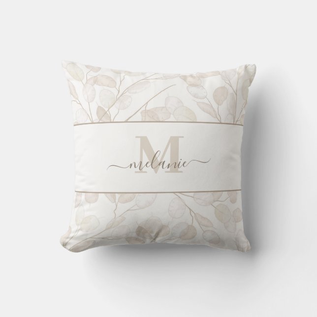 Cojín Decorativo Monograma Boho Neutral Lunaria (Anverso)