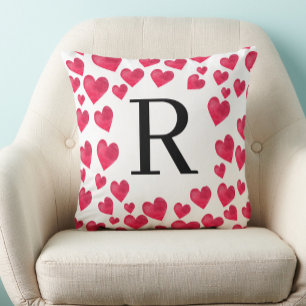 Cojín Decorativo Monograma Bonito Corazones Rojos Monograma Persona