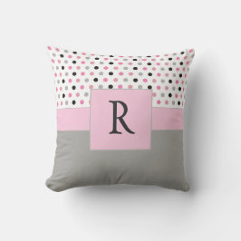Cojín Decorativo Monograma bonito rosa y gris Polkadots