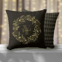 Cojín Decorativo Monograma Botánico de Oro de la Letra Y
