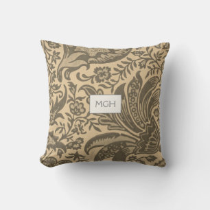 Cojín Decorativo Monograma Botánico Moderno Sepia Marrón