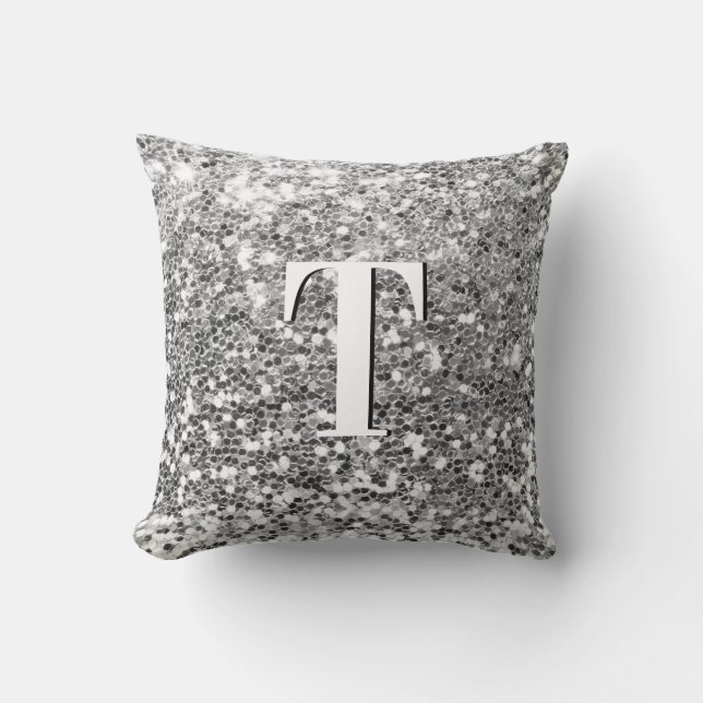 Cojín Decorativo Monograma Brillante Abultado de Plata (Anverso)